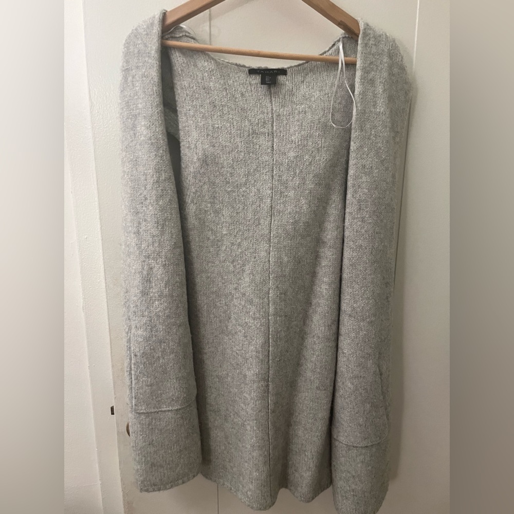 Grey Sleeveless Tahari Wool Cardigan LARGE
